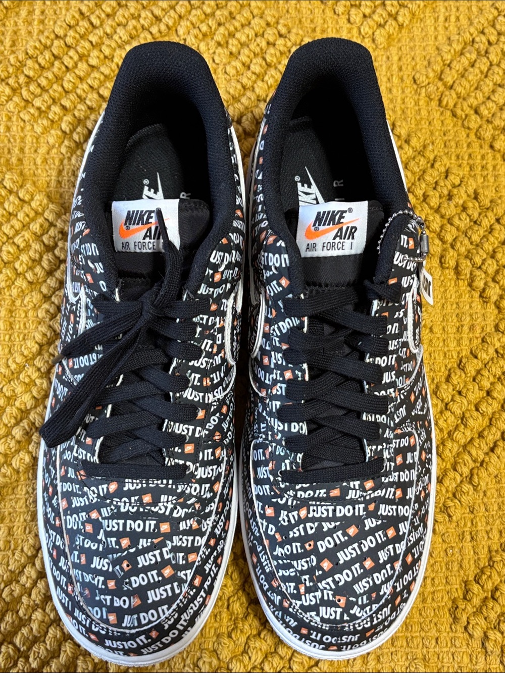 Men’s Nike Air Force 1 Low Black with White and Orange 'Just Do It' Print